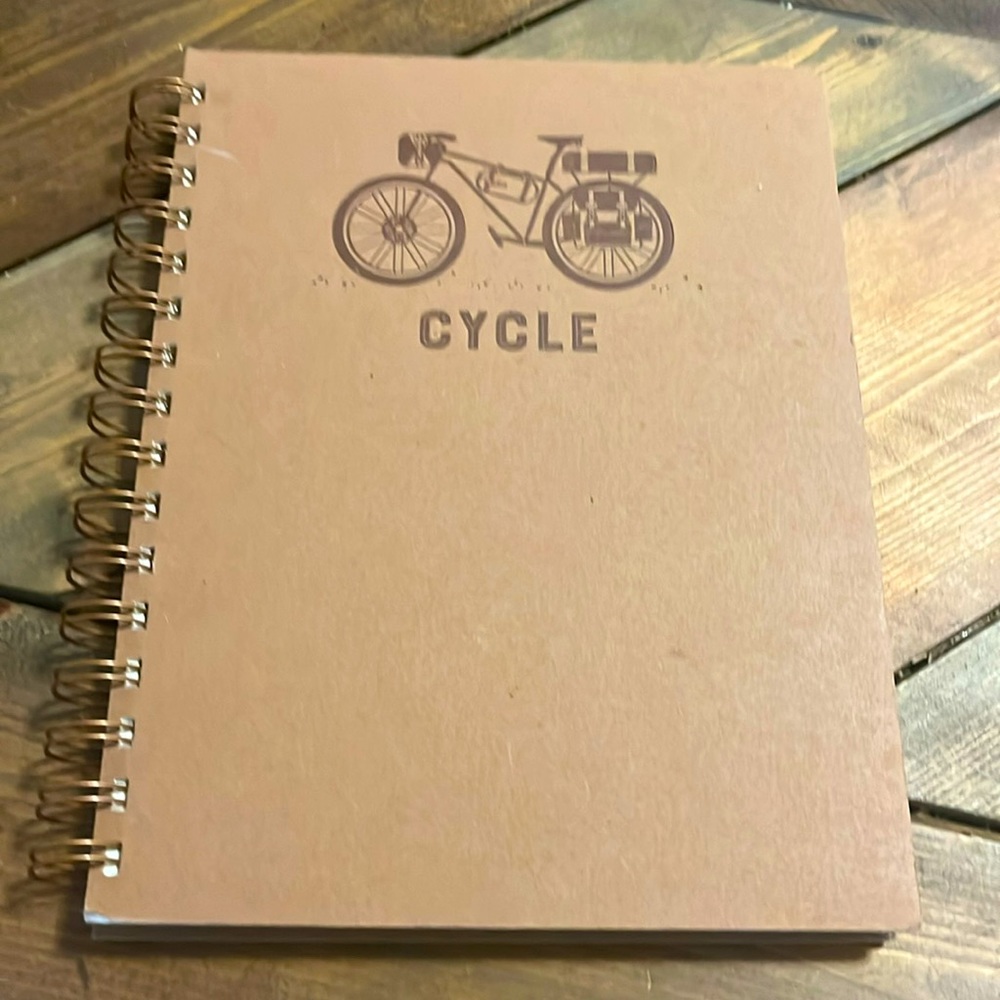 NWT- Spiral notebook “cycle” with bike design. Handmade, quality materials